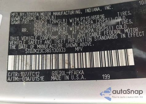 2008 Toyota Sienna Le from USA, damaged, VIN 5TDZK23C38S130933